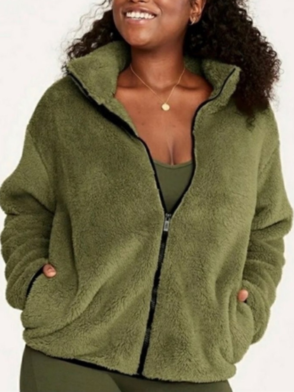 Unworn PINK Victoria’s Secret super plush fleece zip front teddy jacket green L